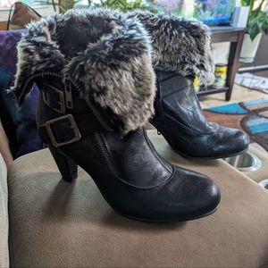 Size 6.5 Fuzzy faux fur merona heeled ankle boots